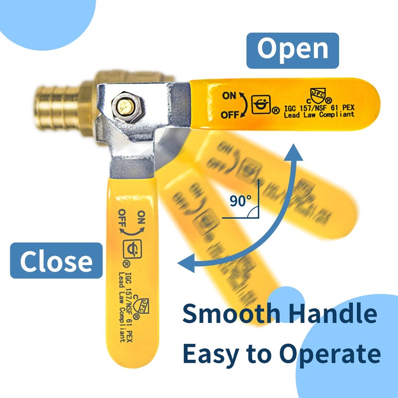 AB (10 Pack) 3/4 Inch X 3/4 Inch Full Port PEX Ball Valve, Water Shut Off Valve with 20 Pcs Stainless Steel Cinch Crimp Rings, UPC Certified - Image 4